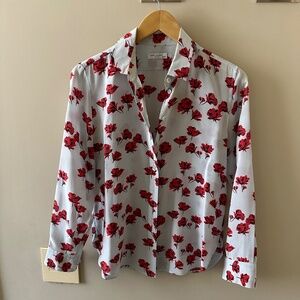 Equipment Femme red floral print button up collared blouse